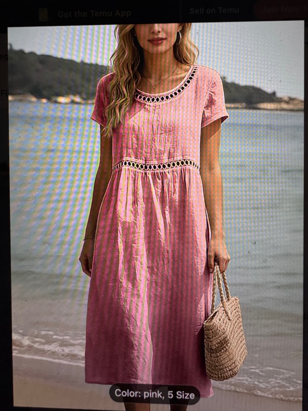Pink Crochet-Trim Spring Summer Dress - Women